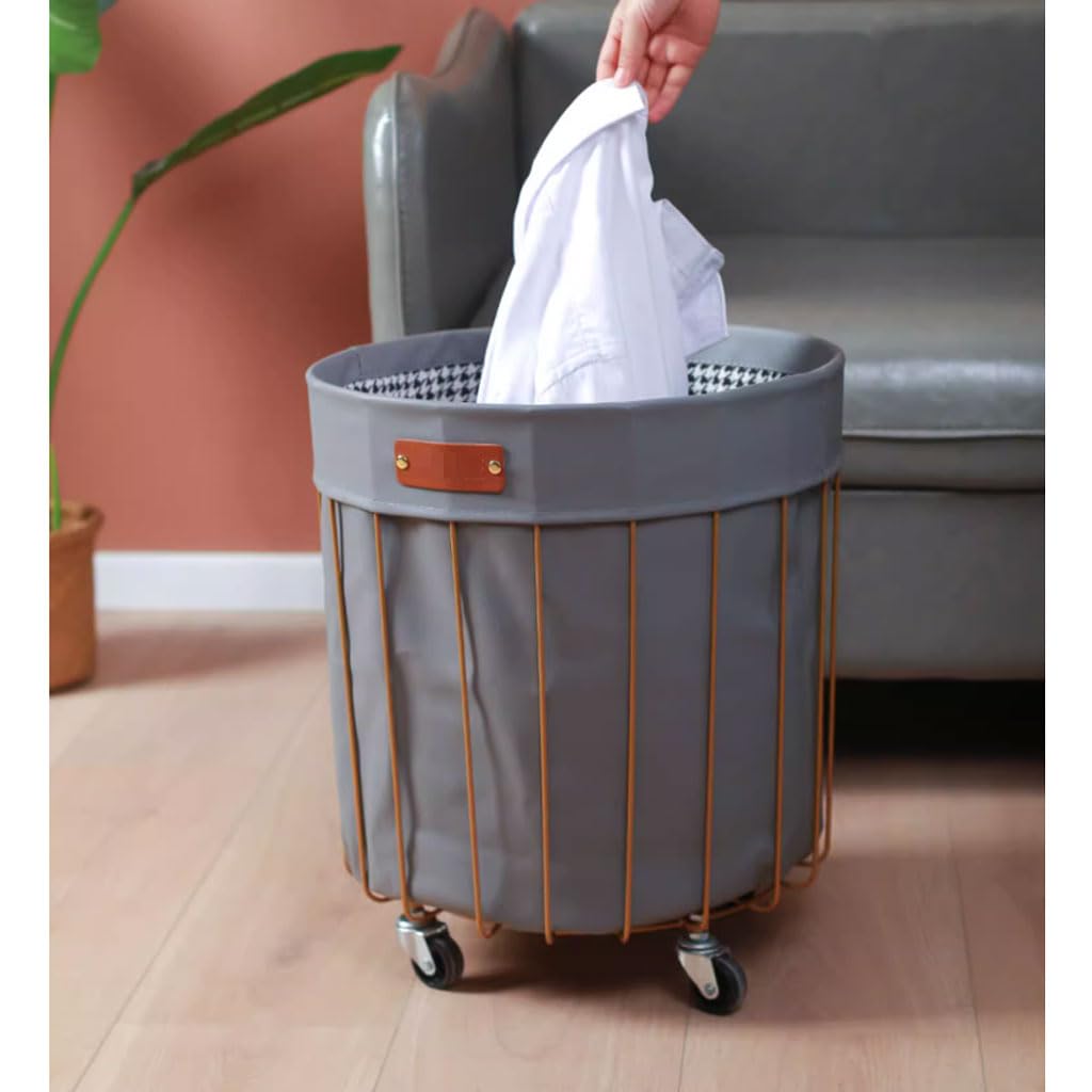 Kosz na Pranie Wasmand op wielen Goudkleurig metalen draadframe Wasmand Winkelwagen Ijzer Scandinavische vuile klerenmand Speelgoedorganizer voor kledingopslag en transport Pojemnik