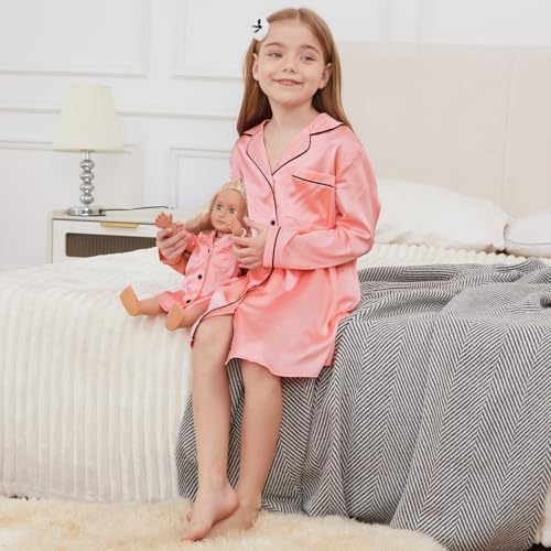 Jxstar Matching Girls& Doll Satin Nightgowns Silk Pajamas Sleepwear Long Sleeve Night Dresses3