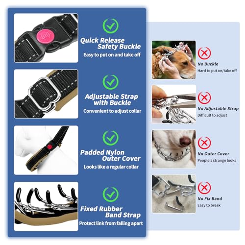 Image of Martingale Collar for Dogs, Hidden No Pull Dog Collar with Buckle, Reflective Nylon Choke Collar Adjustable Limited Slip Collar for Large Medium Small Dogs Anti Pull Training Walking S Khaki