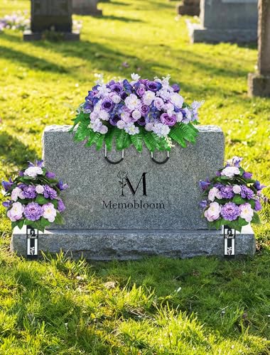 Cemetery Flower Saddles for Headstones: Purple Flowers Artificial Outdoors Grave Decorations Spring Easter Memorial Day - Fake Rose Camellia Tombstone Flowers Saddle for Cemetery G image 6