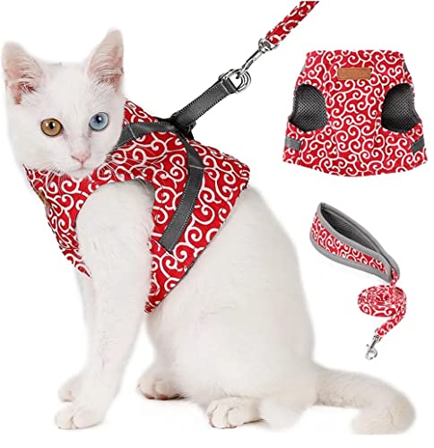 AUPLEX Japanese Cat Harness and Leash, Escape Proof Soft Adjustable Mesh Vest Harnesses for Cats, Easy Control Breathable Jacket for Kitten Puppy Rabbit (XS (Chest: 11''-12.6''),Red)