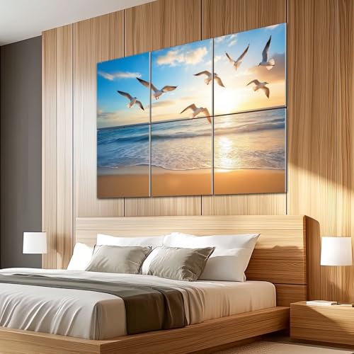 6 Pack Paneles Acústicos Artísticos Antirruido con Imagen de Gaviotas en Playa, 72"x48" miniatura 5