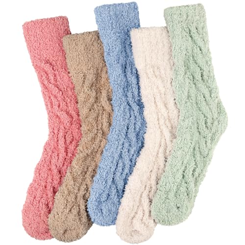Image of Loritta 5 Pairs Womens Fuzzy Socks Cozy Soft Fluffy Cute Cat Animal Winter Warm Slipper Socks Christmas Stocking Stuffers