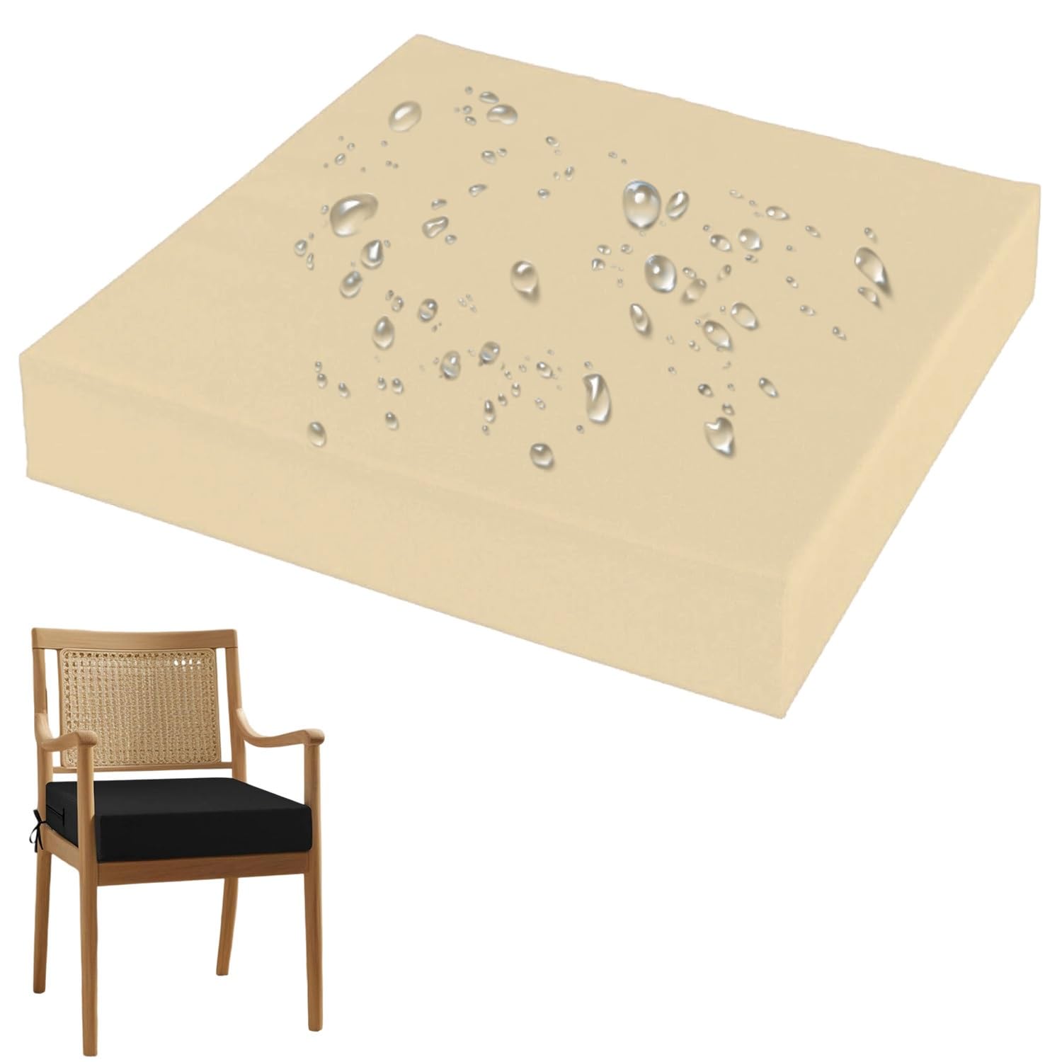 uyeoco Cuscino Della Sedia da Pranzo/Cucina/Giardino/Esterno, Quadrato, 40x40/45x45/50x50, Cuscino Da Divano, Impermeabile Cuscino Per Seduta, Copertura Rimovibile(Beige,50x50x8cm)