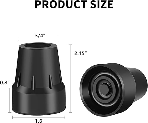 Miniatura 2 de Puntas de bastón (juego de 2)  Pie de goma de repuesto resistente de 34 pulgadas  Accesorios de caña para bastón y bastón de pie  Punta de bastón