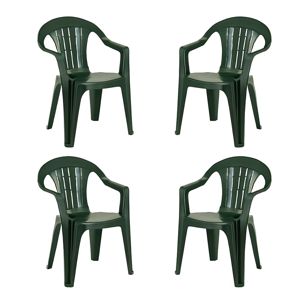 Kuril Pack 4 Sillas de Jardín Ambassador – Color Verde – Apilables, Resistentes y de Fácil Limpieza – Uso Exterior – Terraza, Jardín o Camping