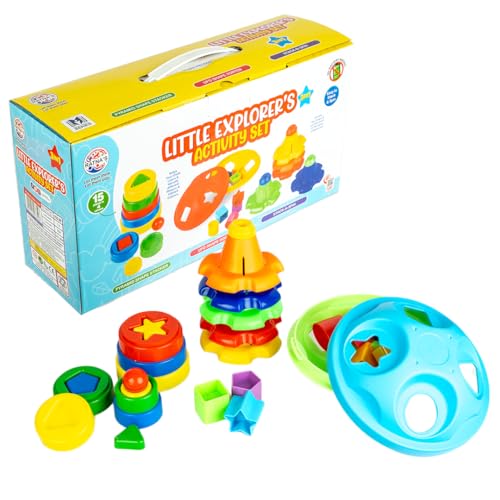 Ratna's Little Explorer's Activity Set, Pyramid Shape Stacker, UFO Shape Sorter, Stack-N-Spin Toys for Kids 1+ Year