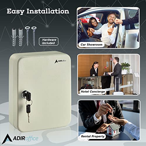 Adiroffice Key Lock Box Cabinet Wall Mount With Keys & 30 Colored Name Tags - Key Safe Organizer For A Mess Free Work Place Such As Car Dealer, Property Manager, Valet Parking & More (30 Keys, White) #TOP4