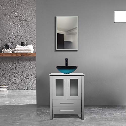 24 Grey Bathroom Vanity,Tempered Glass Vessel Sink Combo,Style Sink,1.5 GPM Faucet Oil Rubbed Bronze,Bathroom Vanity Top with Sink Bowl,20 inch Deep, 30% Water Saving Faucet/U-Eway (B02GA10)