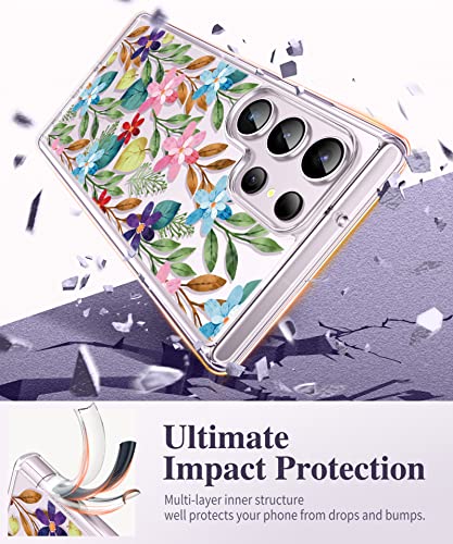 Gviewin For Samsung Galaxy S23 Ultra Case With Camera Lens Protector, Floral Slim Clear Shockproof Protective Hard Pc + Tpu Bumper Flower Women Girls Phone Cover 6.8" 2023 (Garden/Colorful) #TOP3