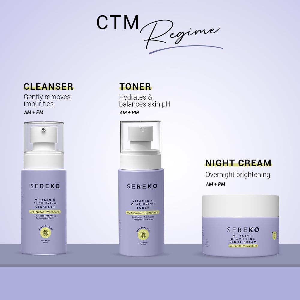 SEREKO Clarifying Classics Skincare Gift Set for Women & Men, Birthday & Anniversary | Clarifying Face Cleanser 100ml, Face Toner 100ml & Night Cream 50ml 1