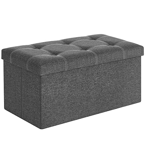 SONGMICS Sitzbank mit Stauraum, Sitztruhe, Sitzhocker, faltbar, 76 x 38 x 38 cm, Bezug aus Leinenimitat, für Schlafzimmer, Flur, Wohnzimmer, dunkelgrau LSF001G01