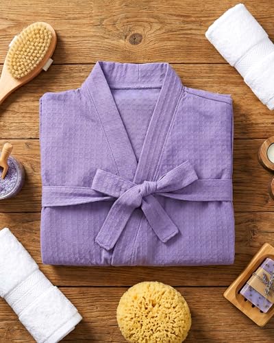 Image of Panitay Women's Waffle Knit Robes Thin Spa Bath Robe Bulk Hotel Lightweight Commercial Soft for House Shower Party