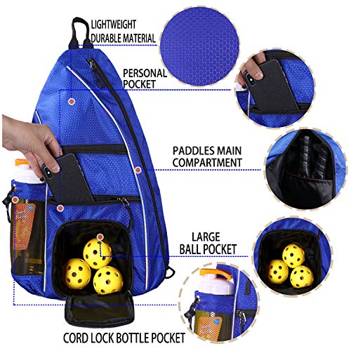 LLYWCM Sling Bag | Pickleball Bag - Reversible Crossbody Sling Backpack for Pickleball Paddles, Tennis, Pickleball Racket and Travel for Women Men (Blue) - Thumbnail 3