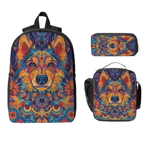 Mandala Dog Backpacks 3 Pcs Minimalist Backpack for Men and Women with Fun Graphic Cartoon Print for Daily Commute