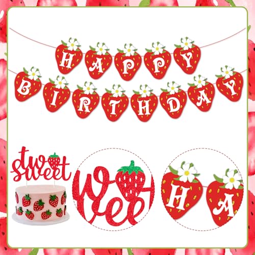 Kit anniversaire fraise 2 ans : déco gâteau et ballons à suspendre