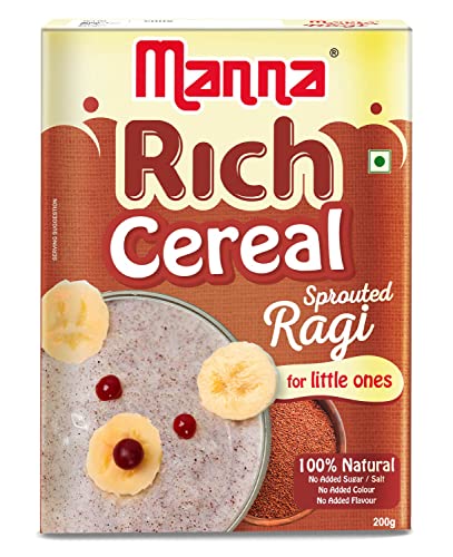 Image of Manna Sprouted Ragi Powder, Porridge Mix, No Added Sugar, Colour, Flavour, Salt 200g (200g (Pack of 1))