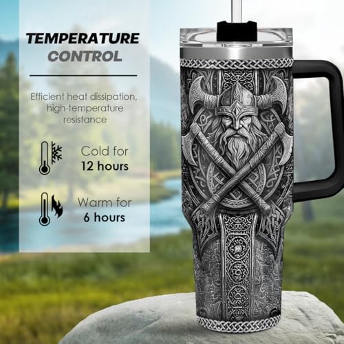 Image of Viking Tumbler Gifts for Men, 40oz Stainless Steel Insulated Coffee Tumbler With Lid & Straw, Travel Cup Gift for Husband Dad, Christmas Birthday
