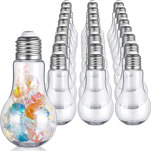 36 Pcs Light Bulb Jars Clear 100 ml Plastic Candy Jars Bulb Vase Christmas Ornaments Storage Containers with Lids Fillable ornament for Candy DIY Crafts Hanging Decoration(Silver)
