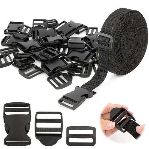 Yesaler Set de Correas con Hebillas Correa de 10m con 36 Hebillas Correa Mochila Hebilla Liberacion Rapida para DIY Bolsas Mochila