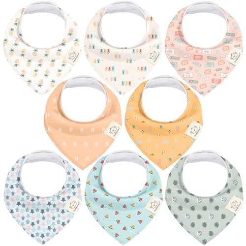 Image of 8-Pack Organic Baby Bandana Drool Bibs for Girls - Super Absorbent Baby Bibs for Baby Girls, Baby Boys, Soft Cotton Bandana Bibs, Baby Drool Bib, Teething Bibs for Infant, Toddler,Bib Girl (Beach Day)