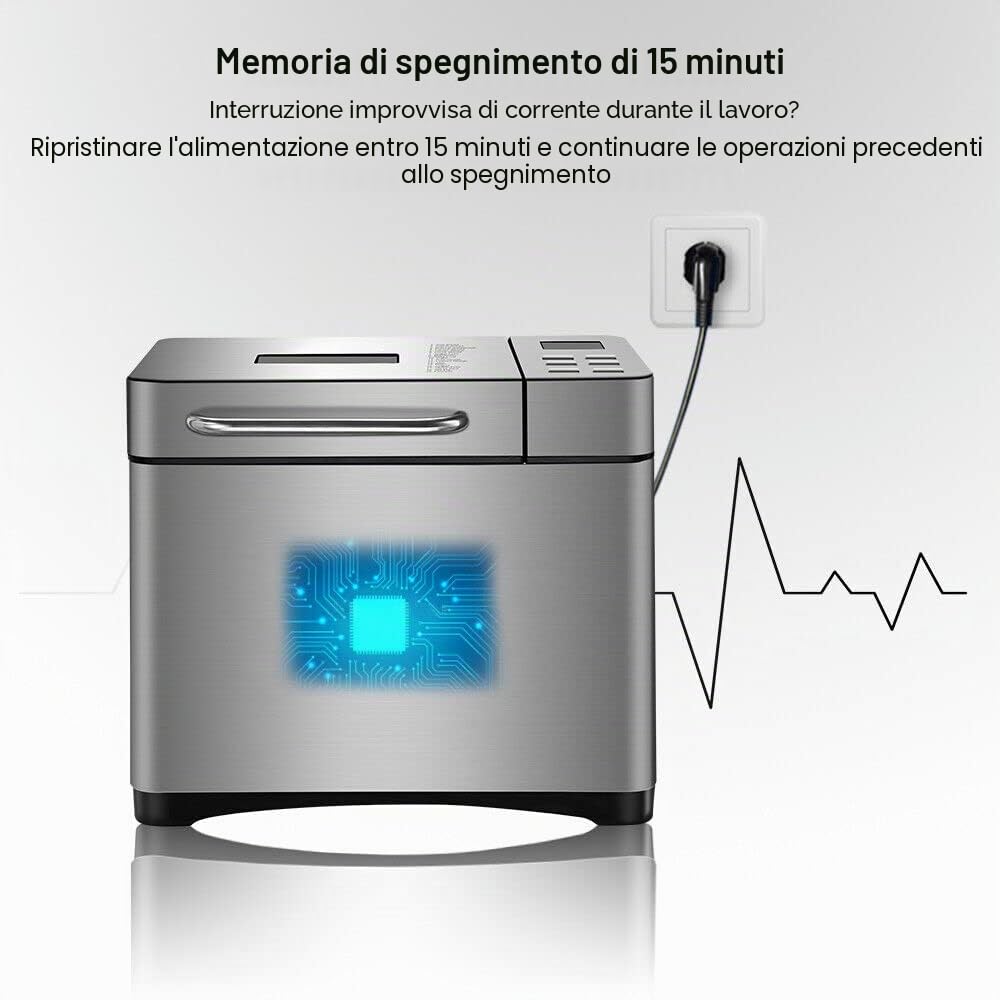 Macchina per il pane 19 in 1, in acciaio inox, con pannello touch digitale, 650 W, con scatola automatica degli ingredienti