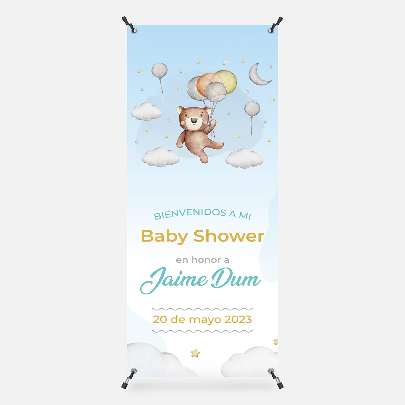 Decoración Baby Shower Niña y Niño | Photocall con Fecha y Nombre del Futuro Bebé Personalizables - Fiesta de Revelacion Sexo Bebe (Modelo 2)