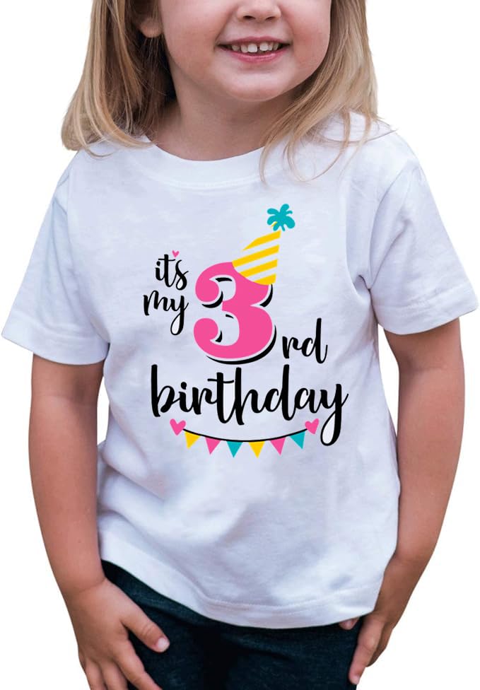 3th Birthday Shirt for Girls, 3th Birthday Dress for Girls, 3th Birthday T Shirt for Girls 3 Year Old Birthday Gift for Girls 3th Birthday Outfit Decoration Banner Birthday Clothes for Girls White2