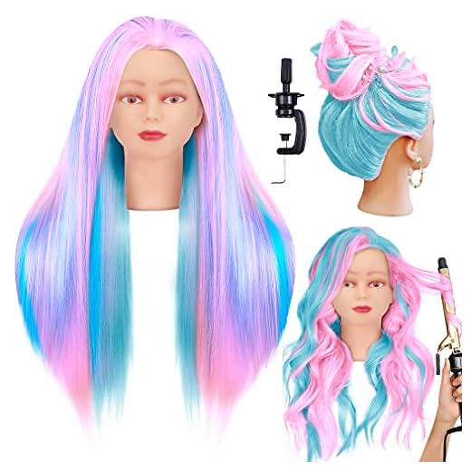 CZFY Cosmetology Mannequin Head with Synthetic Hair and Adjustable Stand 26-28" Blonde for Braiding Hair Styling Training Hairart Hairdressing Salon Display (Colorful2)