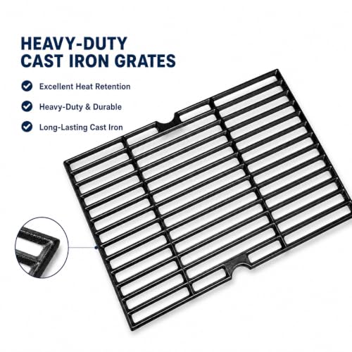 Image of Hisencn 70-01-634 Grill Cooking Grates for Dyna-Glo DGF350CSP DGF350CSP-D DGH353CRP, 15.5'' X 21'' for Dyna Glo 2 Burner Gas Grill Grates, Cast Iron Grill Parts for Blue Rhino Grill GBC1932L