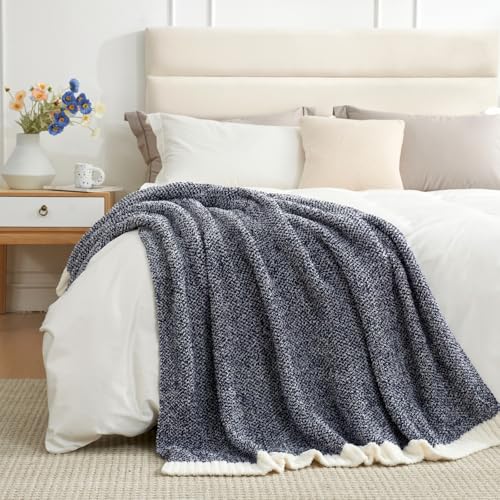 Image of Snuggle Sac Oversized Navy Blanket, Twin XL Size for Bed | Reversible Super Soft & Cozy Knit Throw, Fuzzy Plush Fabric in Heather Navy, 66x90 inches