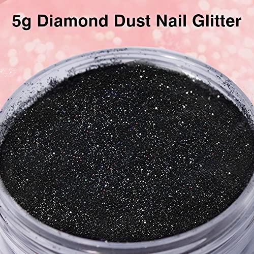 Schwarz Staub Zucker Nagelglitzer Pulver - Glitzer für Nägel Schimmernder Zucker Effek, Diamantstaub Sand Glänzender Zuckereffekt Glitzerpuder, Superfine French Candy Coat Nails Manicure DIY Crafts