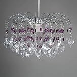 Nickel Frame Fountain Drop Pendant Ceiling Light Shade with Clear & Purple Acrylic Crystal Hanging Droplets(Fountain Drop Purple/Clear)
