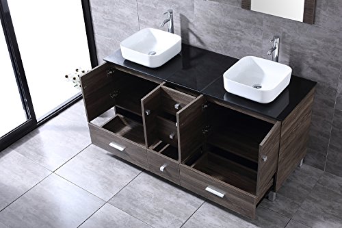 Bathjoy 60" Double Ply Wood Bathroom Vanity Cabinet And Ceramic Vessel Sink W/Mirror Combo Faucet #TOP4