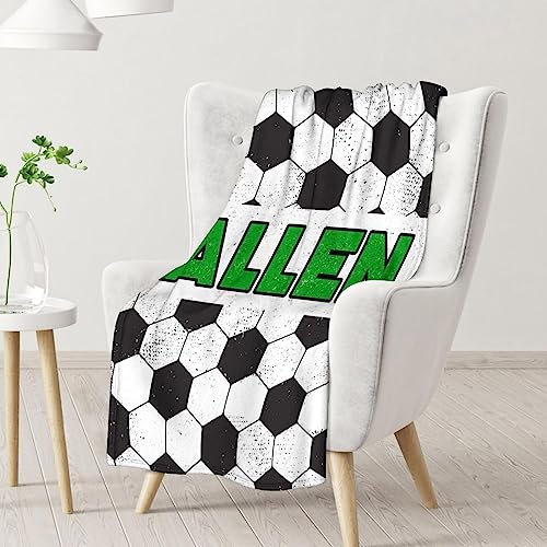 Mercuryelf Custom Soccer Blanket Gifts, 40"x50" Personalized Football Throw Blankets for Boys Kids, Cozy Lightweight Fleece Plush for Sofa Bed Room Decor