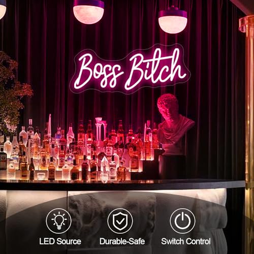Image of Pink Boss Bitch Neon Sign, Custom Neon Sign, Bathroom Decor For Sexy Girl Room Wall Decoration, USB Girls Lady Woman Bedroom Living Room Home Wall Decor (15.7x7in)