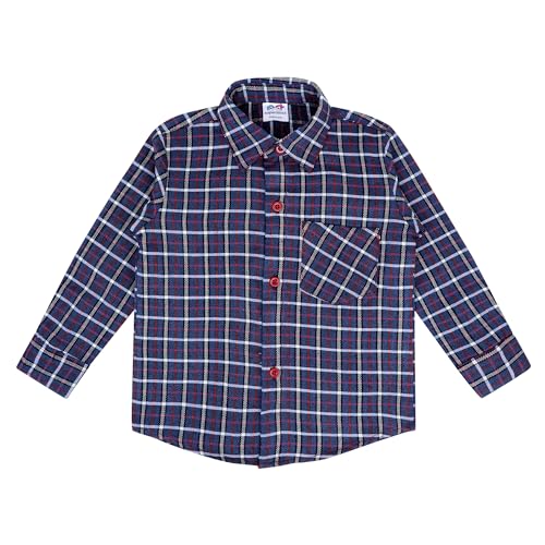 Image of superminis Boy's Cotton Fleece Full Sleeves Check Slim Fit Shirt With Collared Neck Winter Wear