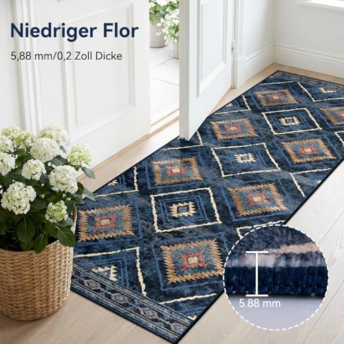 DEFYNEE Teppich Läufer Flur 60 x 180 cm, rutschfest Küchenläufer, Kurzflor Teppichläufer, Waschbar, Faltbar, Boho Design – für Flur, Küche… – Ansicht 3