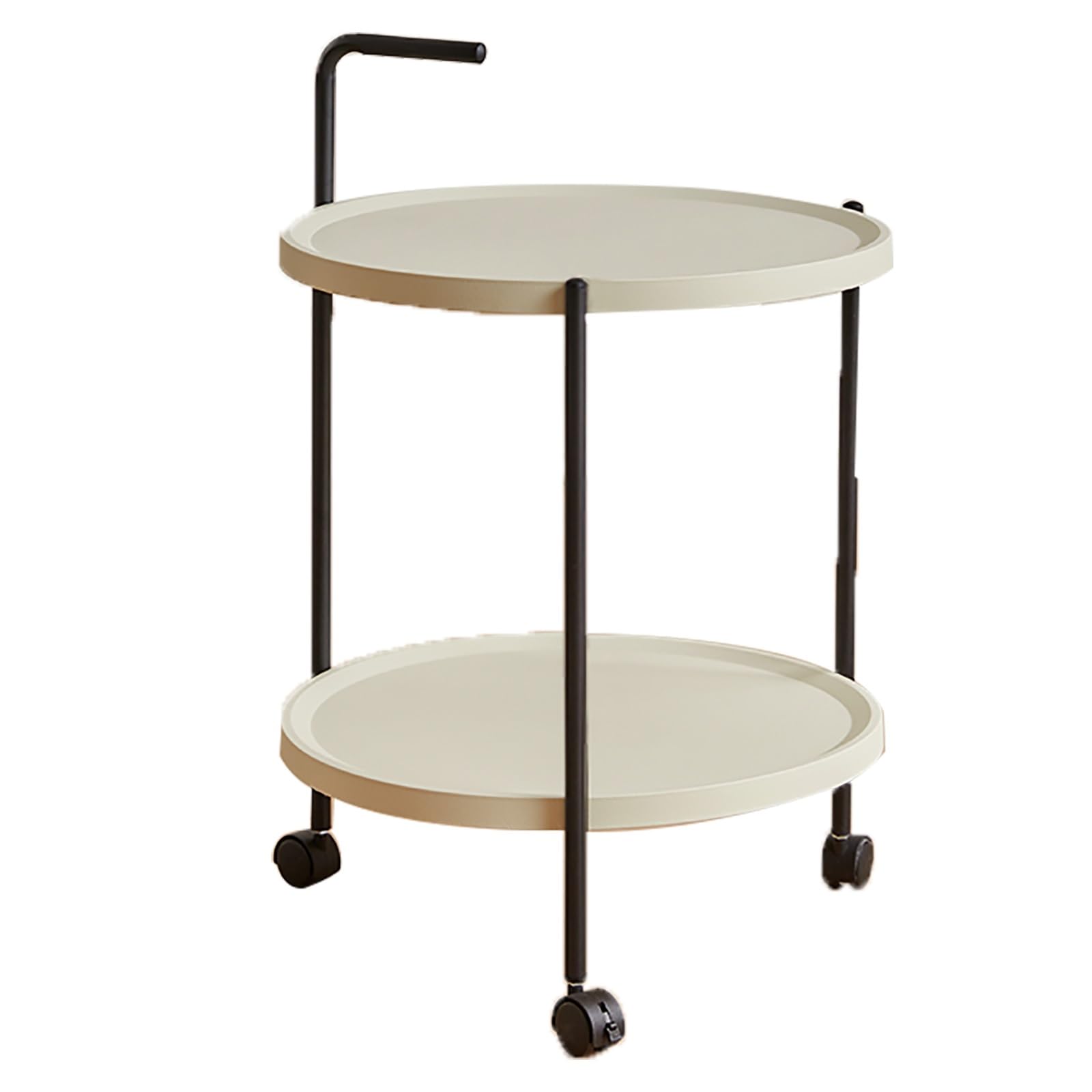 SXZenSpace Side Table with Tier Storage Shelf End Rolling Wheels Sofa Armrests for Living Room Bedroom Office Bathroom(Bianco)