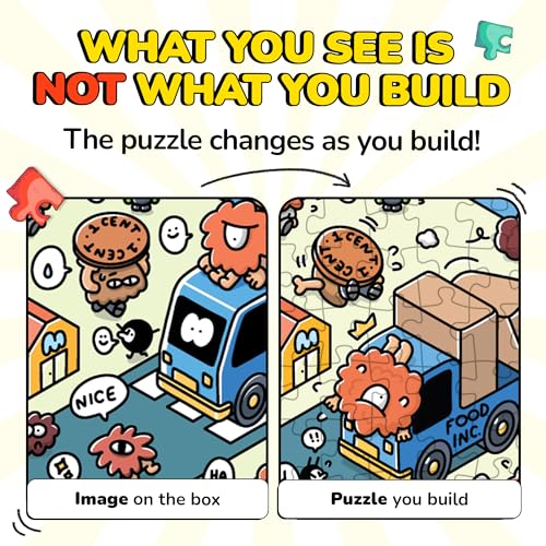 Image of Odd Pieces Jigsaw Puzzles 1000 Pieces with Storytelling Comics, for Women, White Elephant, Mystery Puzzle for Adults & Kids - 19.7'' x 27.6'' Frameable Magic Puzzle Art (Turbo 3000)