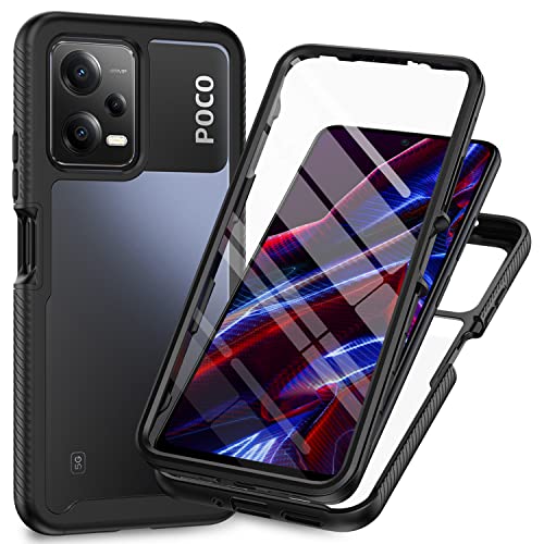 Cover per Xiaomi Redmi Note 12 5G Poco X5 5G Custodia Antiurto 360 Gradi Protezione Dello Schermo Incorporata Full Body Rugged Trasparente Military Armour Case - Nero