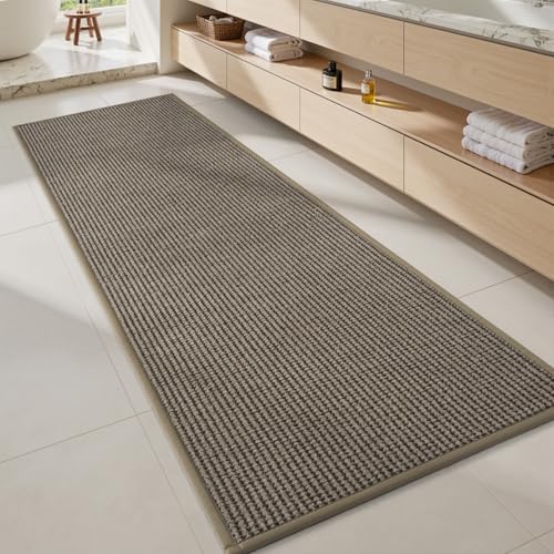 MontVoo Bathroom Runner Rugs-Chenille Absorbent Bath Mat Runner Quick Dry-Rubber Backed Bath Runners Non Slip Washable Long Bathroom Rugs,Ultra Thin Bath Rugs Fit Under Door,24"x47",Brown 24