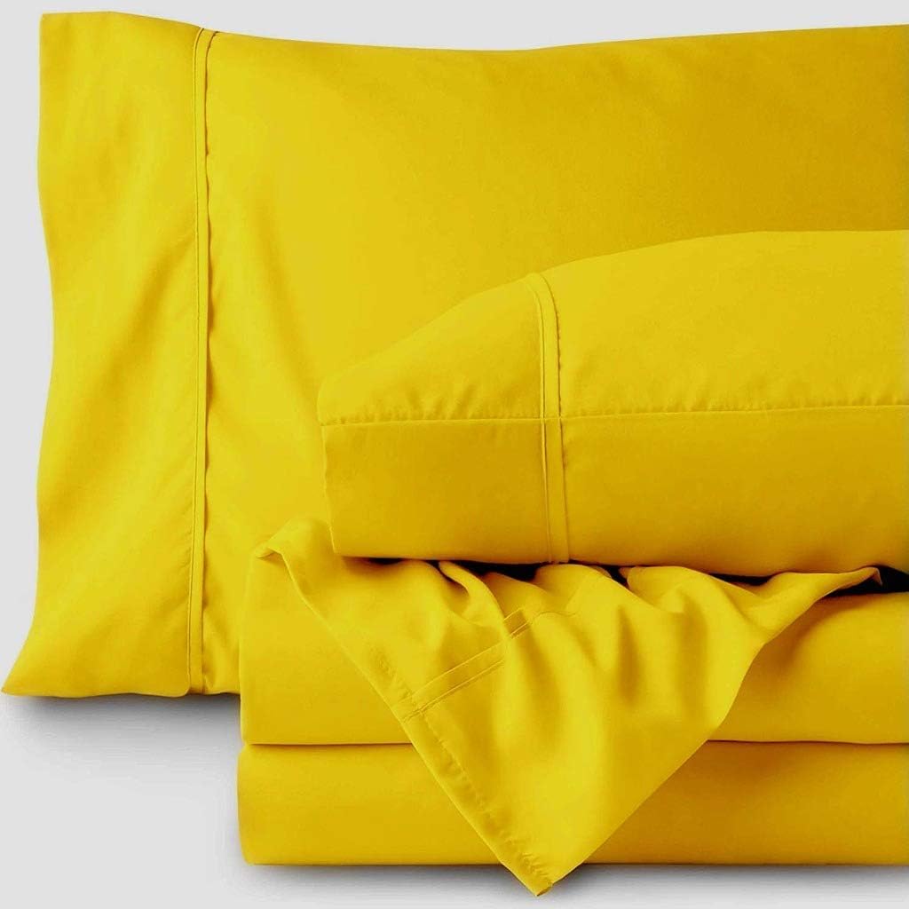 LaxLinen 500-Thread Count Bedding Sets 100% Egyptian Cotton 4PC Bed Sheet Set 21" Inch Extra Deep Pocket Queen Bed Size, Yellow Solid