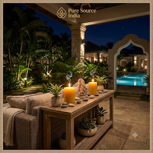 Image of Pure Source India Scented Pillar Candle (3X3 INCH) Decorative Candle for Living Room, Diwali Decor, Gifting, Spa & Meditation (Sandalwood)