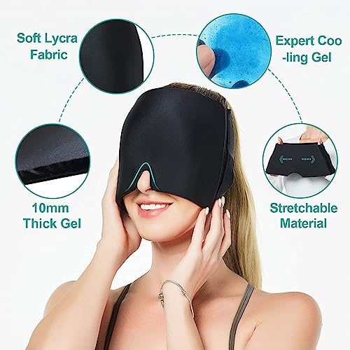 Image of Migraine Relief Cap for Migraines, Headaches, Sinuses, Tension Relief Headache Relief Cap for Men & Women Hot and Cold Therapy Relaxing Thermax Migraine Cap, Migrane Relaxing Cap - Black