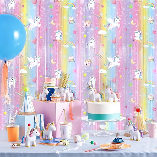 Decoración Unicornio 2Pzas Fondo 3.3X6.6Ft Morado y Rosa miniatura 4