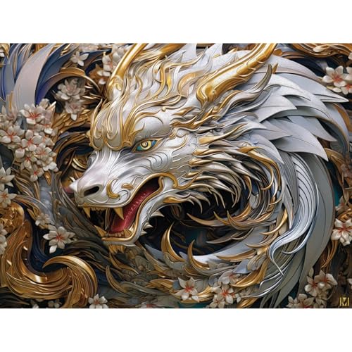 Bits and Pieces Rompecabezas 300 Piezas - Dragón Blanco con Lámina Dorada y Plateada - 18" x 24" miniatura 2