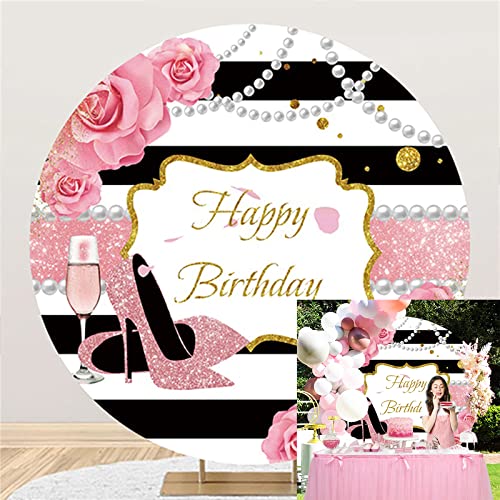 220cm Buon Compleanno Foto Sfondo Rosa Oro Tacchi Champagne Scintillante Rosa Perla Ciondolo Fotografia per Ragazze Donne Festa di Decorazione