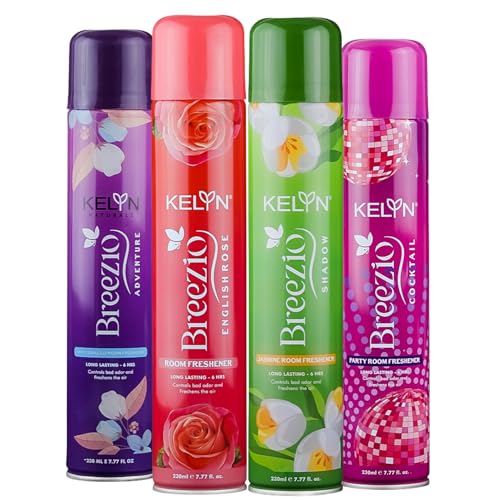 Image of KELYN Room Freshener Spray - Air Freshener for Bedroom (Pack Of 4,230Ml Each) - Anti Tobacco, Jasmine, Cocktail & English Rose | Long Lasting Room Spray for Home, Office, Car