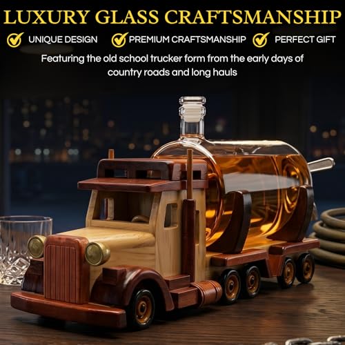 Truck Wine & Whiskey Decanter for Wine Bourbon Scotch or Whiskey Trucker Gift 1000ml 18'L, Gifts for Dad, Him, Father - Trucker Gifts, Trucks Driver